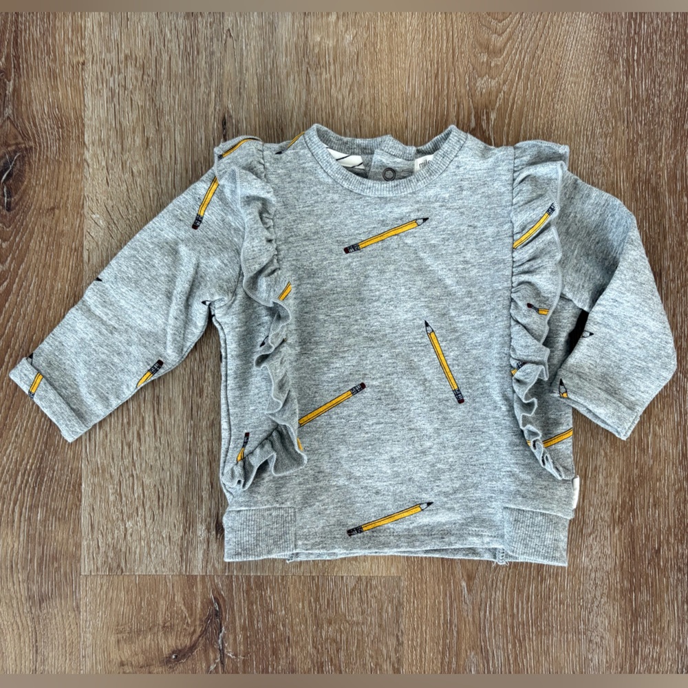 NWOT Miles Pencil Print Frill Sweatshirt Size: 9 months